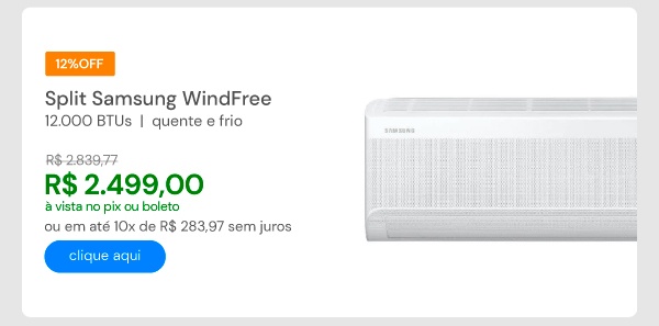 Ar Condicionado Split Inverter Samsung WindFree AI 12000 BTUs Quente e Frio 220V AR12DXFAAWKXAZ