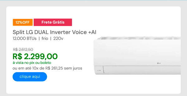 Ar-Condicionado LG DUAL Inverter Voice +AI 12.000 BTUS Frio 220V - S3-Q12JA31K