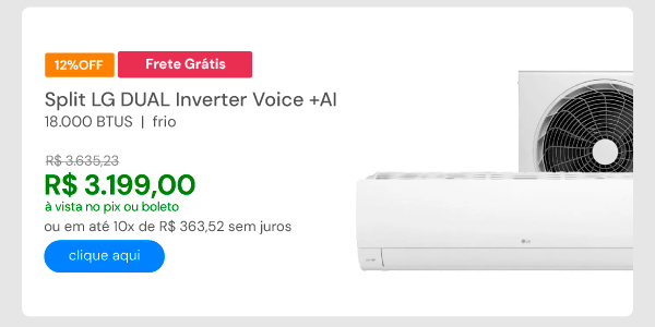 Ar-Condicionado LG DUAL Inverter Voice +AI 18.000 BTUS Frio 220V S3-Q18KL31B