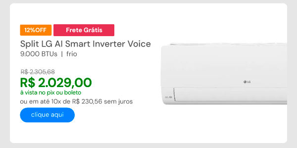 Ar Condicionado Split LG AI Smart Inverter Voice 9000 BTUs Frio 220V S3-Q09JA31E