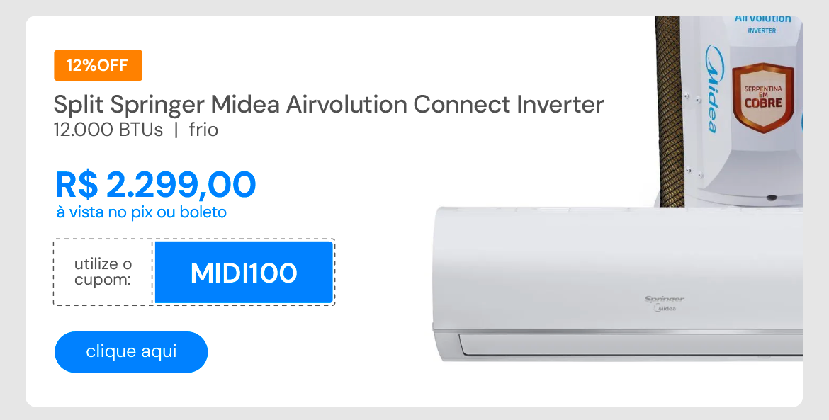 Ar Condicionado Split Springer Midea Airvolution Connect Inverter 12000 BTUS Frio 220V 38TVCI12S5