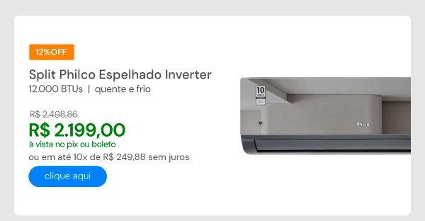 Ar Condicionado Split Inverter Philco Espelhado 12000 BTUS Quente e Frio PAC12000IQFM15E 220V