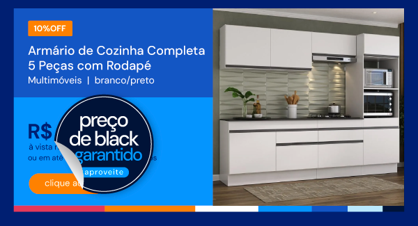 Armário De Cozinha Completa 5 Peças Com Rodapé MP2180 Made Multimóveis Branco/preto