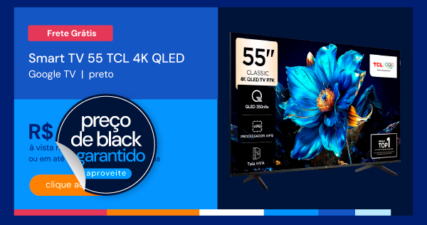 Smart TV 55 TCL 55P7K 4K QLED 60Hz com Google TV Preto
