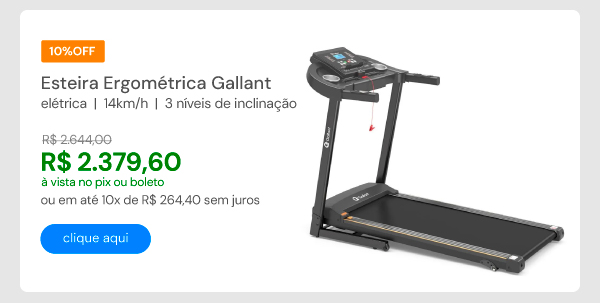 Esteira Ergométrica Eletrica Gallant Elite 2.5hp 14Km/h 3 Níveis de Inclinação 120Kg GEE12M25A