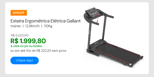 Esteira Ergométrica Elétrica Gallant Trainer 12.8Km/h 110Kg 2.0hp GEE11M20A