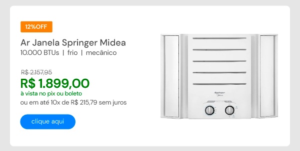 Ar Condicionado Janela Mecânico Springer Midea 10000 BTUS Frio 220V QCK105BB