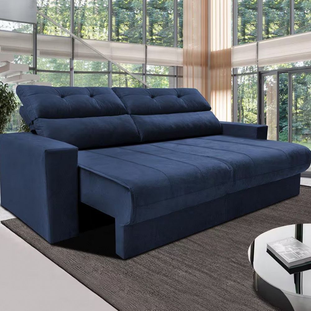 Sofá 3 Lugares Clean Retrátil Reclinável Cama Inbox Azul