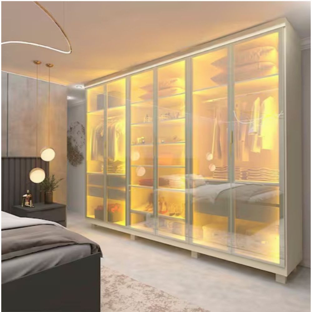 Guarda Roupa Casal Imperatriz 6 Portas de Bater 4 Gavetas MDF Off White Gelius Móveis