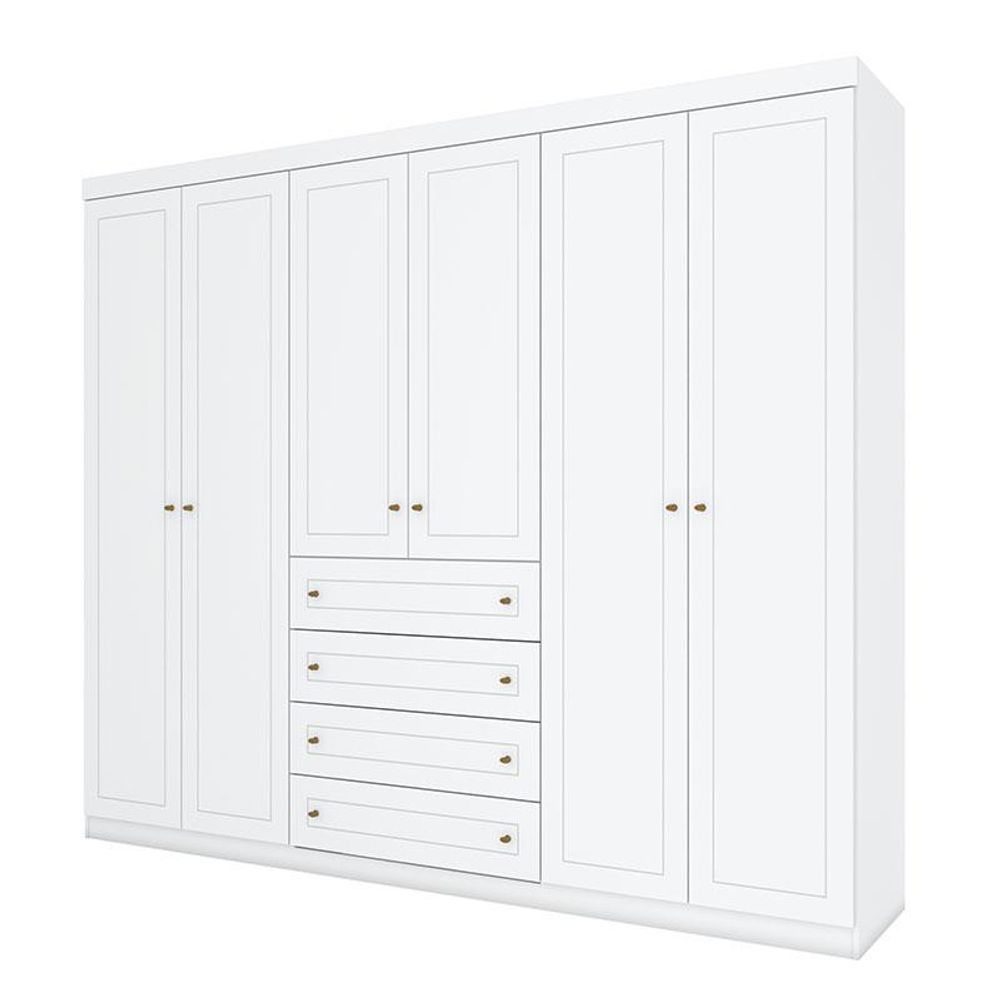 Guarda Roupa Casal Americano 6 Portas 4 Gavetas MDF-MDP Branco HP Móveis Henn