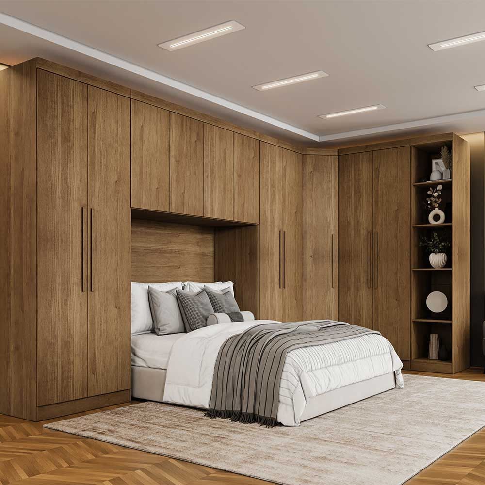 Guarda Roupa Casal Modulado Safira 11 Portas de Bater 9 Gavetas MDF Cumaru Clic Móveis
