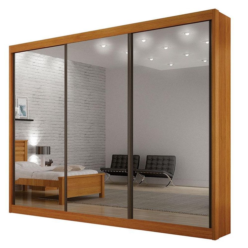 Guarda Roupa Casal San Marino Premium 3 Portas 6 Gavetas MDF com Espelhos Cinamomo Leifer Móveis