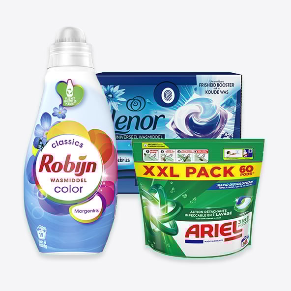 Tot 60% korting op wasmiddelen van Robijn, Lenor en meer