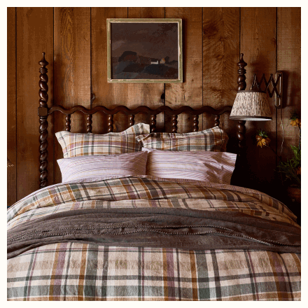autumn plaid bedding on elsa bed frame