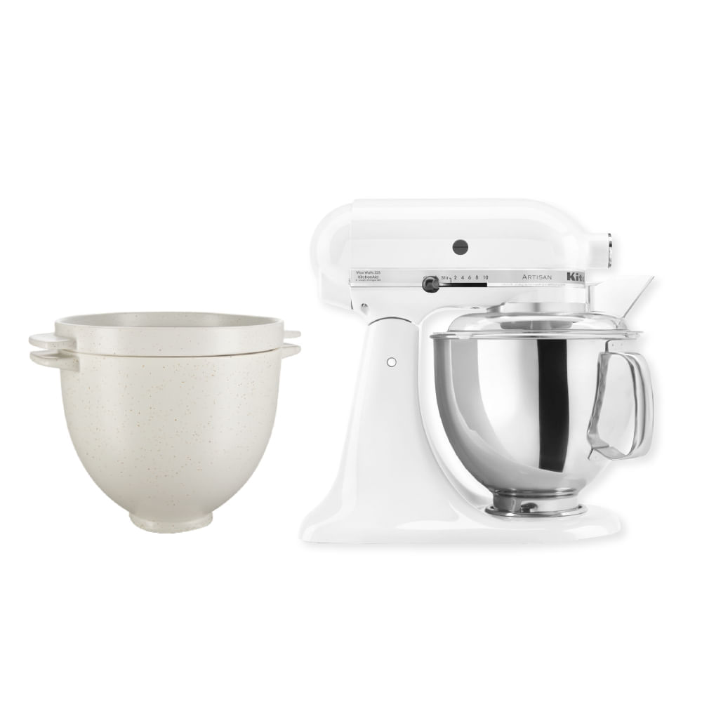 Combo KitchenAid Batidora Blanca y Aditamento Bowl para Hacer Pan
