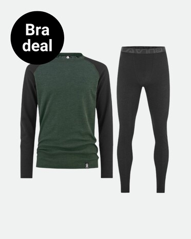 Bula Paket Underställ M's Norm Merino Wool Crew + Pant Black