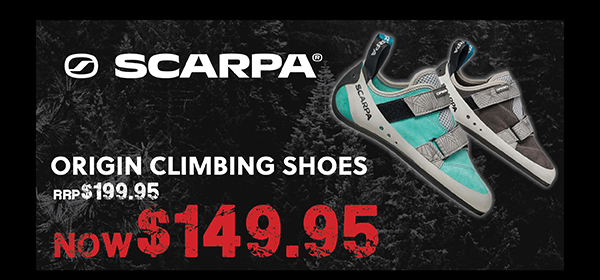 SCARPA ORIGIN CLIMBING SHOES RRP $199.95 - NOW $149.95