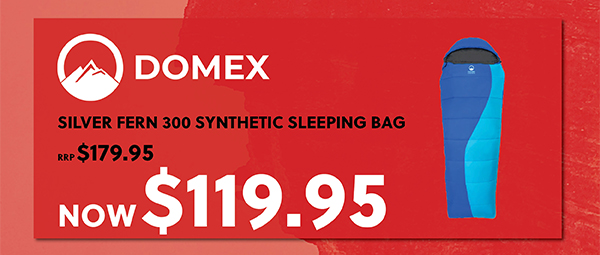 DOMEX SILVER FERN 300 SYNTHETIC SLEEPING BAG NOW $119.95