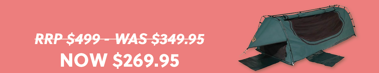 clearance of the Sahara Drover Queen Freestanding Dome Canvas Swag & Bag