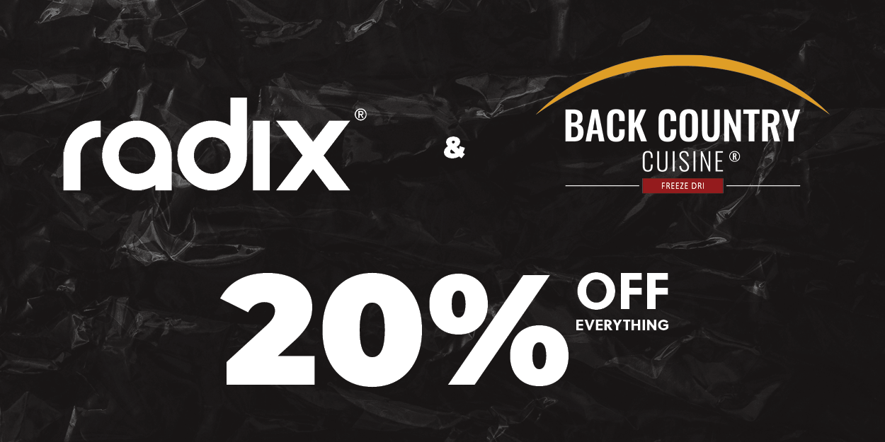 radix and back country cuisine are 20% off everything at wildearth