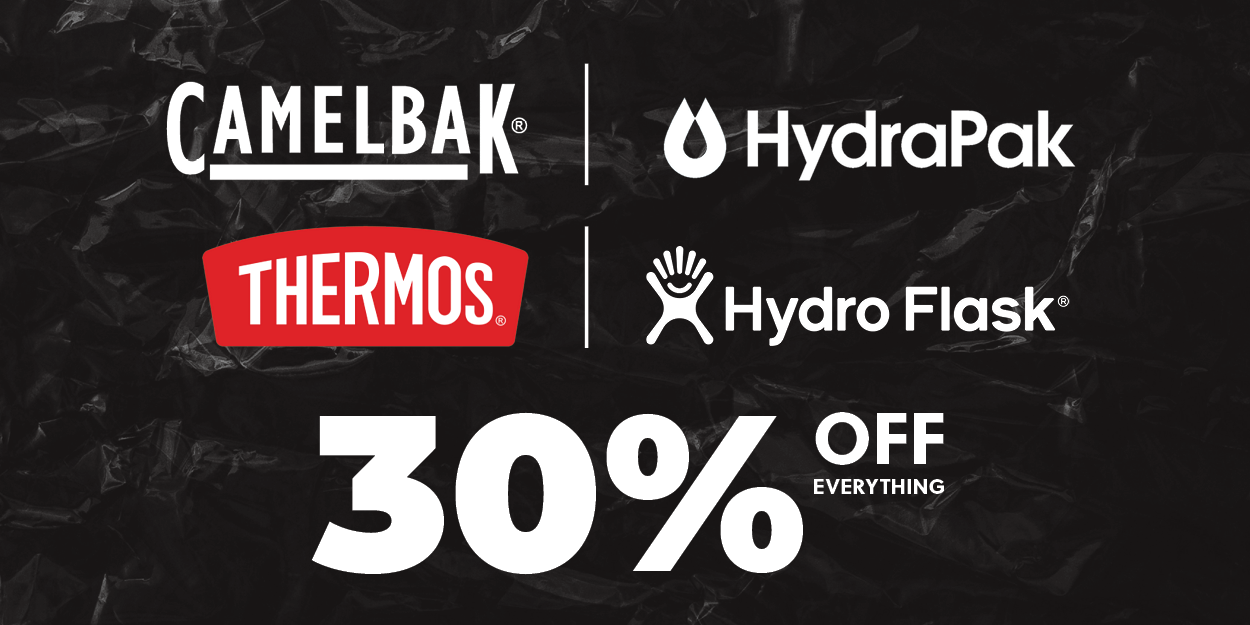 Camelback, hydrapak, thermos, hydro flask 30% off everything, shop now