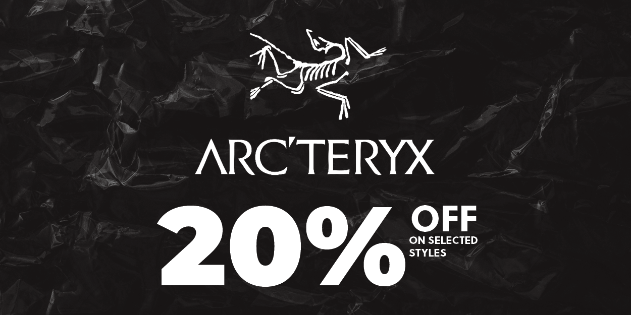 arcteryx 20% off on selected styles at wildearth, shop now