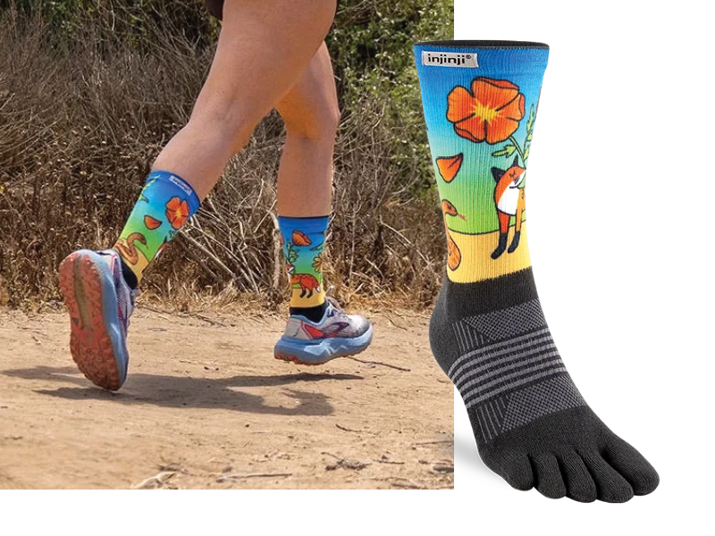 Injinji Artist Design Womens Running Crew Socks - Fox - M/L