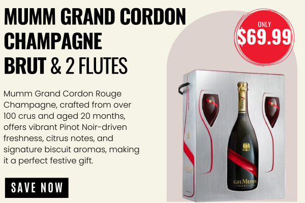 Mumm Grand Cordon Champagne Brut NV & 2 Flutes in Gift Box