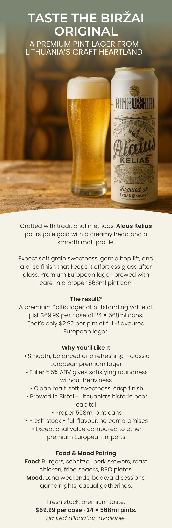 Rinkuskiai Alaus Premium Lager 5.5% 568mls