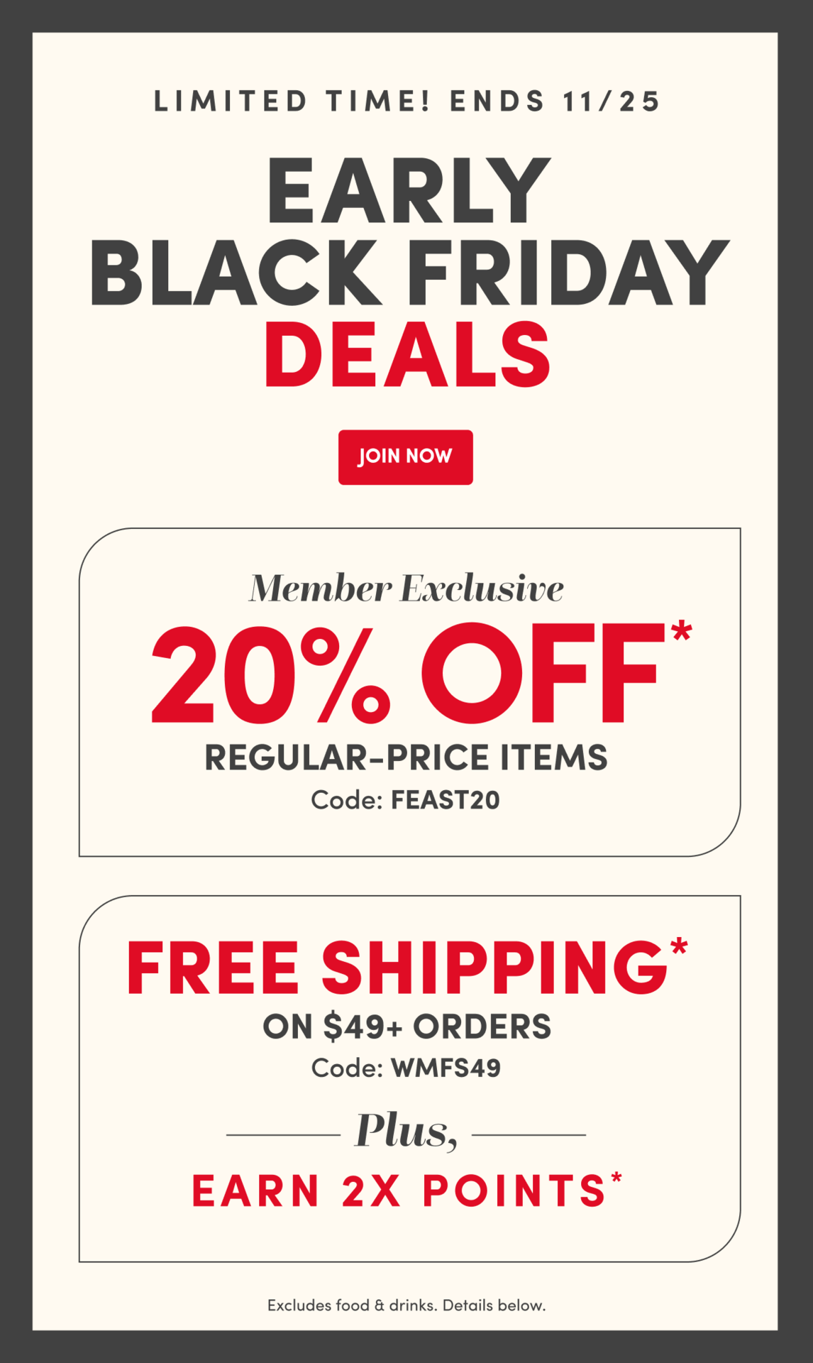  Early Black Friday Deals Join Now 20% OFF Code: FEAST20 Free Shipping Code:WMFS49