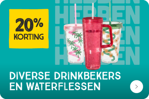Diverse drinkbekers en waterflessen