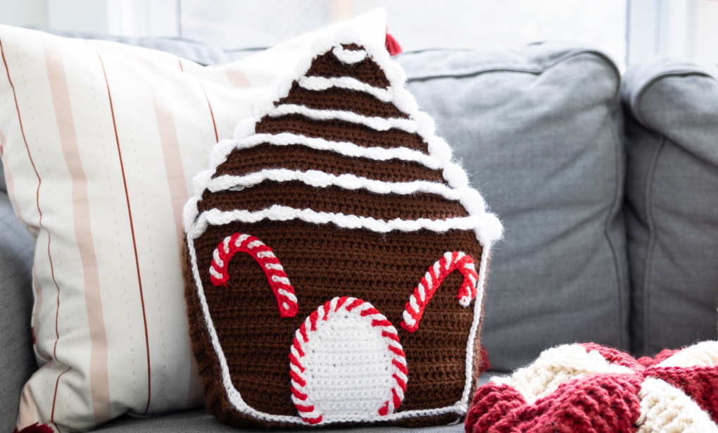 Caron Crochet Gingerbread Pillow