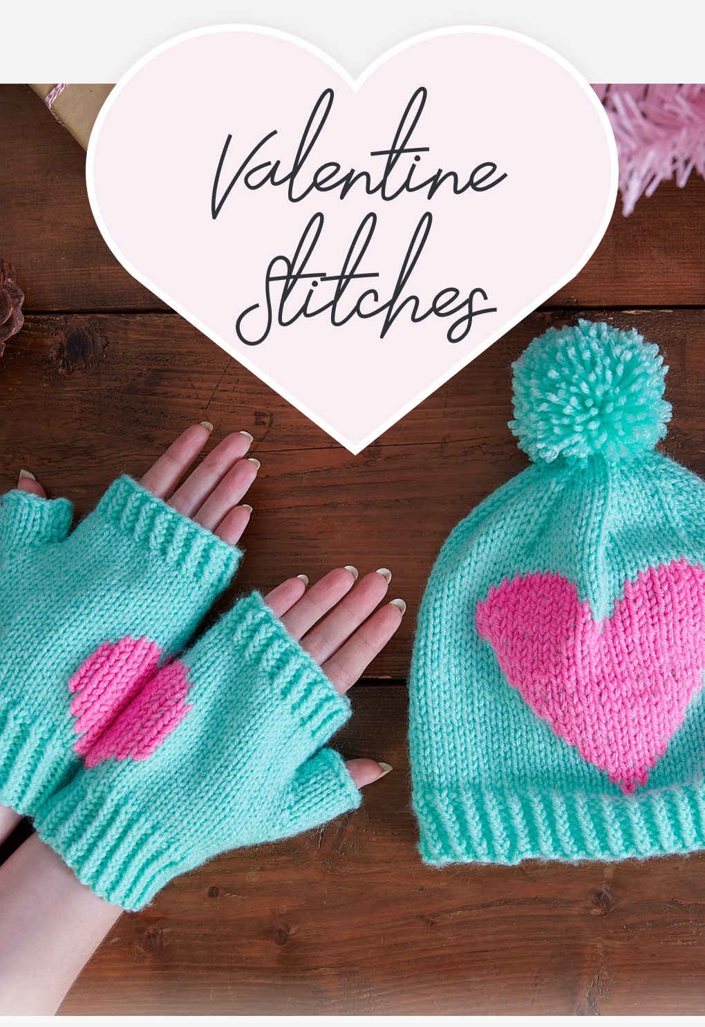 Valentine's Day Free Patterns. Fingerless Mittens and Beanie shown in image.