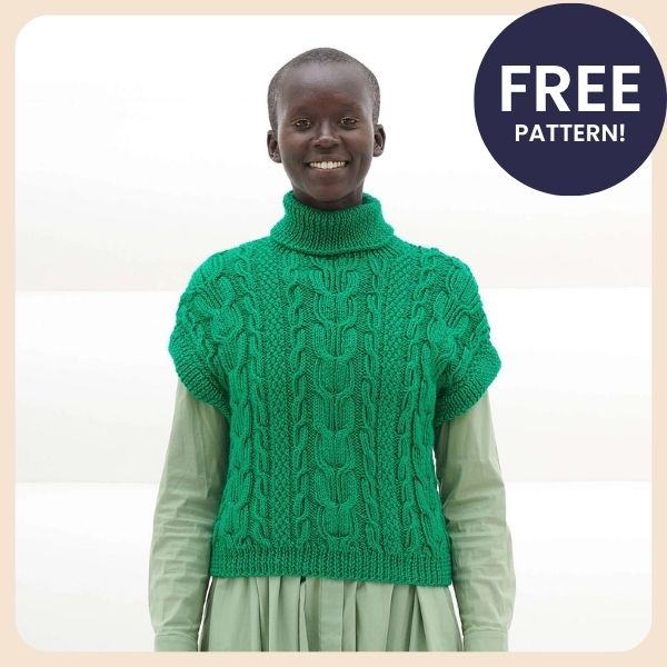 Cable Mix Knit Turtleneck Vest - Free Pattern