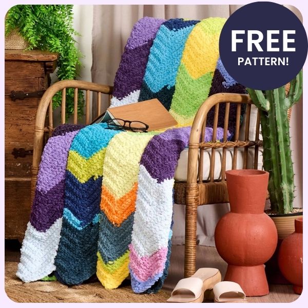 Bernat Blanket Patchwork Crochet Chevron Panels Blanket Pattern