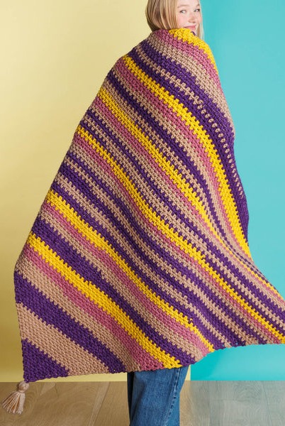 Red Heart Crochet Super Stripes On-A-Bias Blanket Pattern