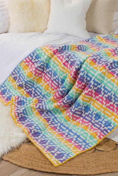 Caron Mosaic Diamonds Crochet Blanket Pattern
