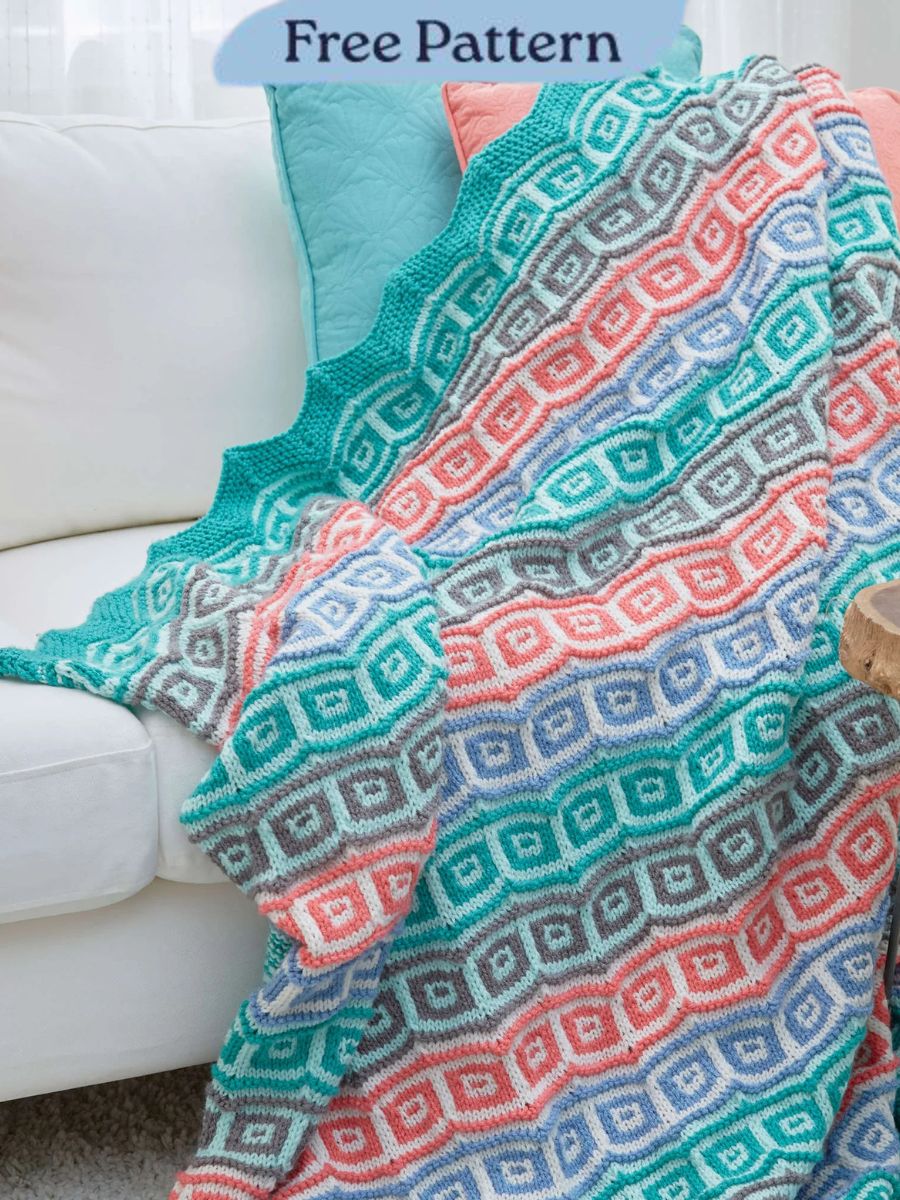 Red Heart Knit Mosaic Squared Throw