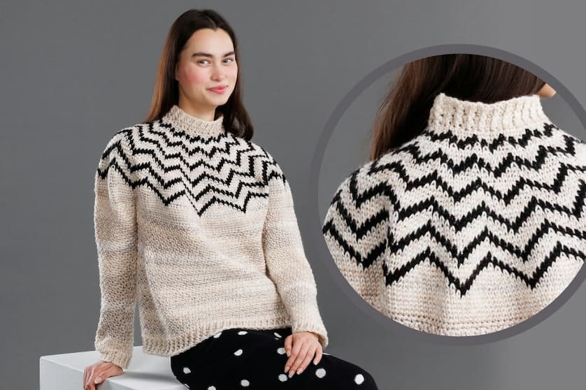 Red Heart Moonbeam Yoke Crochet Sweater Pattern