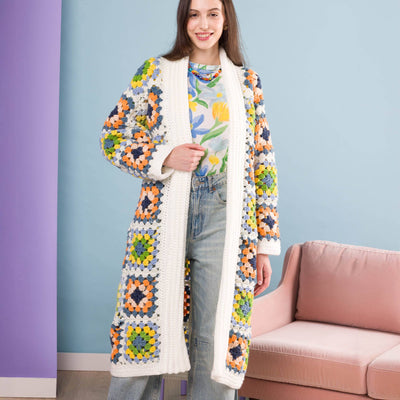 Red Heart Crochet Granny Square Coatigan Pattern