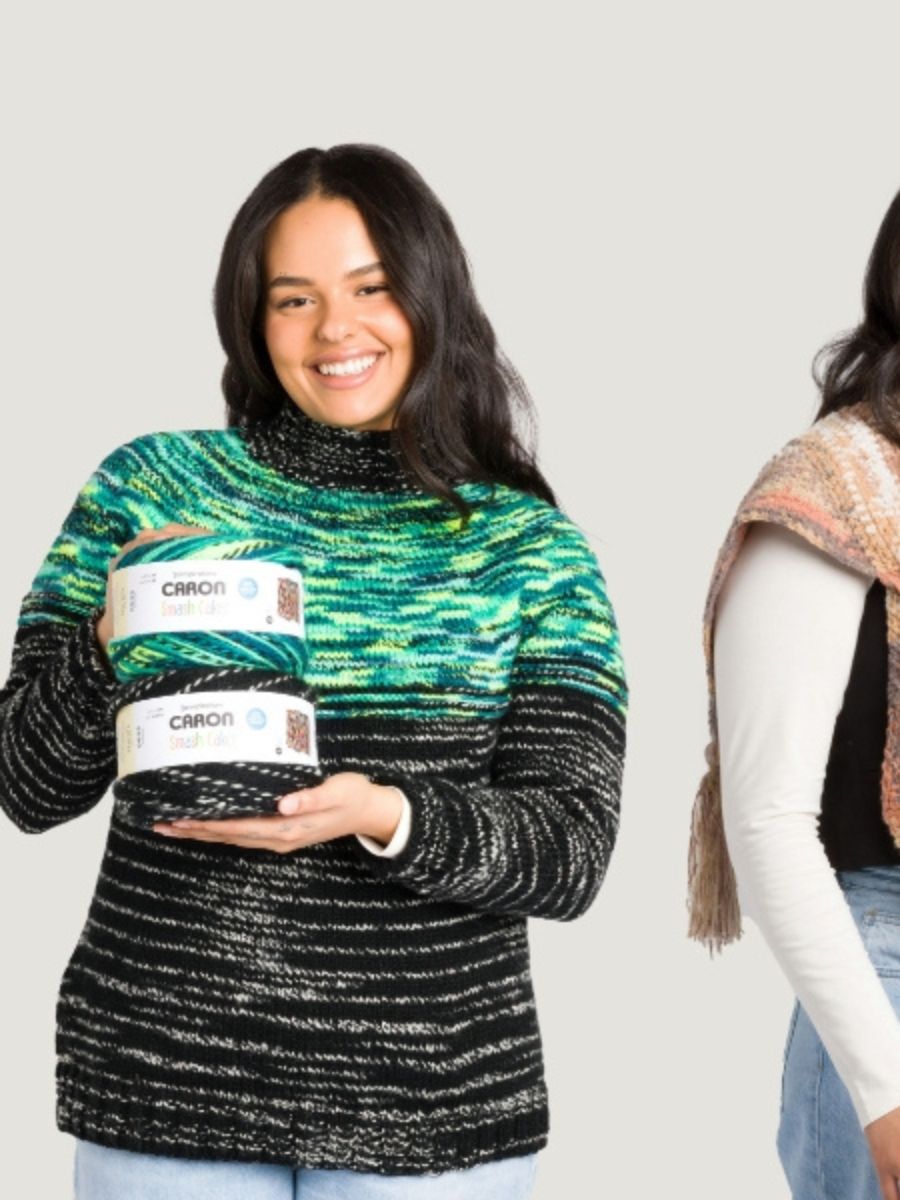 Caron Smash Colors Knit Yoke Sweater Pattern