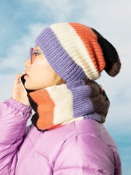 Caron Scrappy Knit Hat & Scarf Pattern