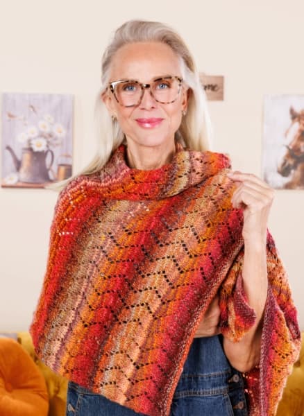 Red Heart Knit Chevron Eyelets Shawl