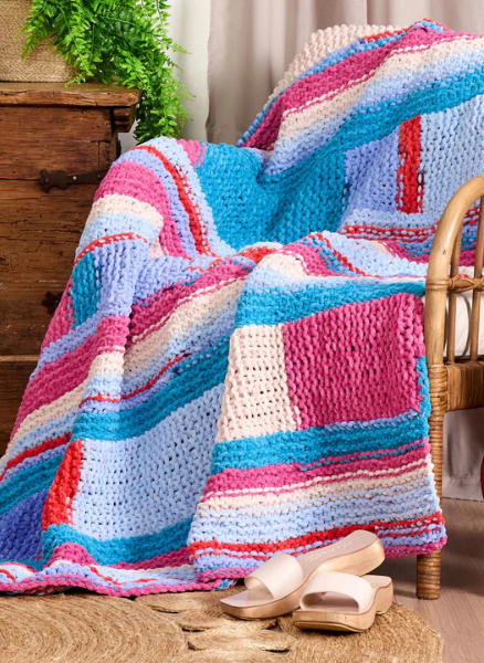 Free Blanket Patchwork Shifting Stripes Garter Knit Blanket Pattern