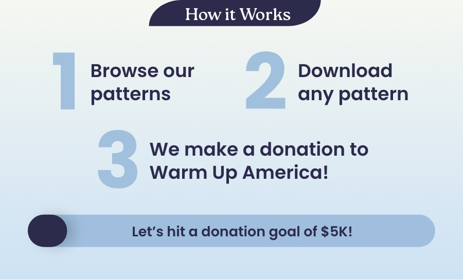For every free pattern downloaded, we'll donate to Warm Up America, a nonprofit that shares warmth with those in need—one handmade piece at a time.