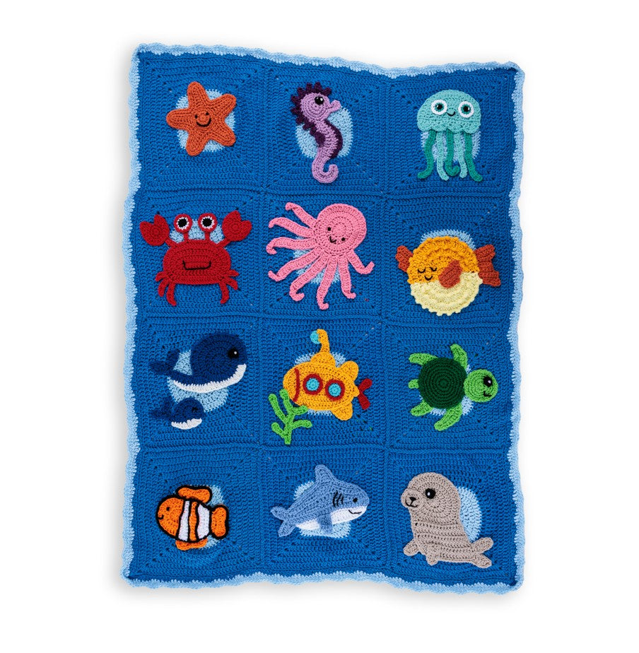 Image of Red Heart Under the Sea Crochet Blanket