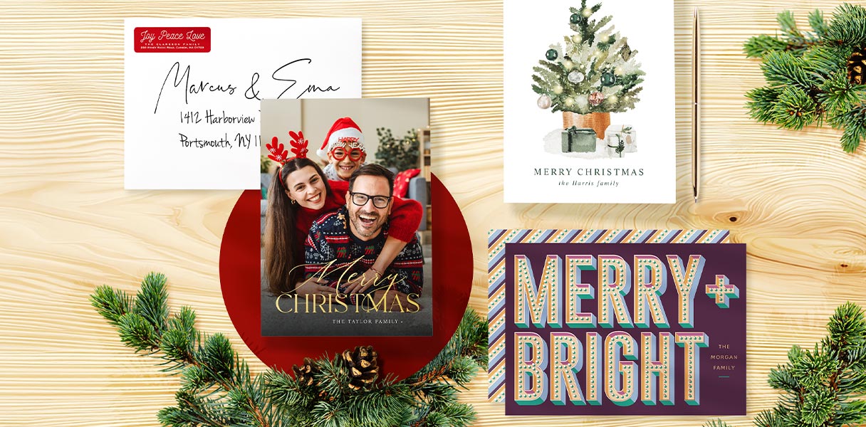 Assorted Christmas cards with family photos