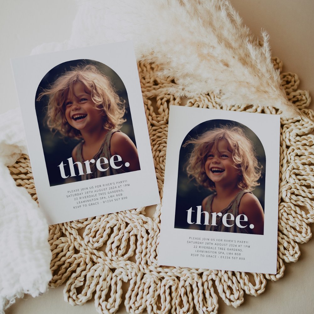 Three arched photo birthday invitation