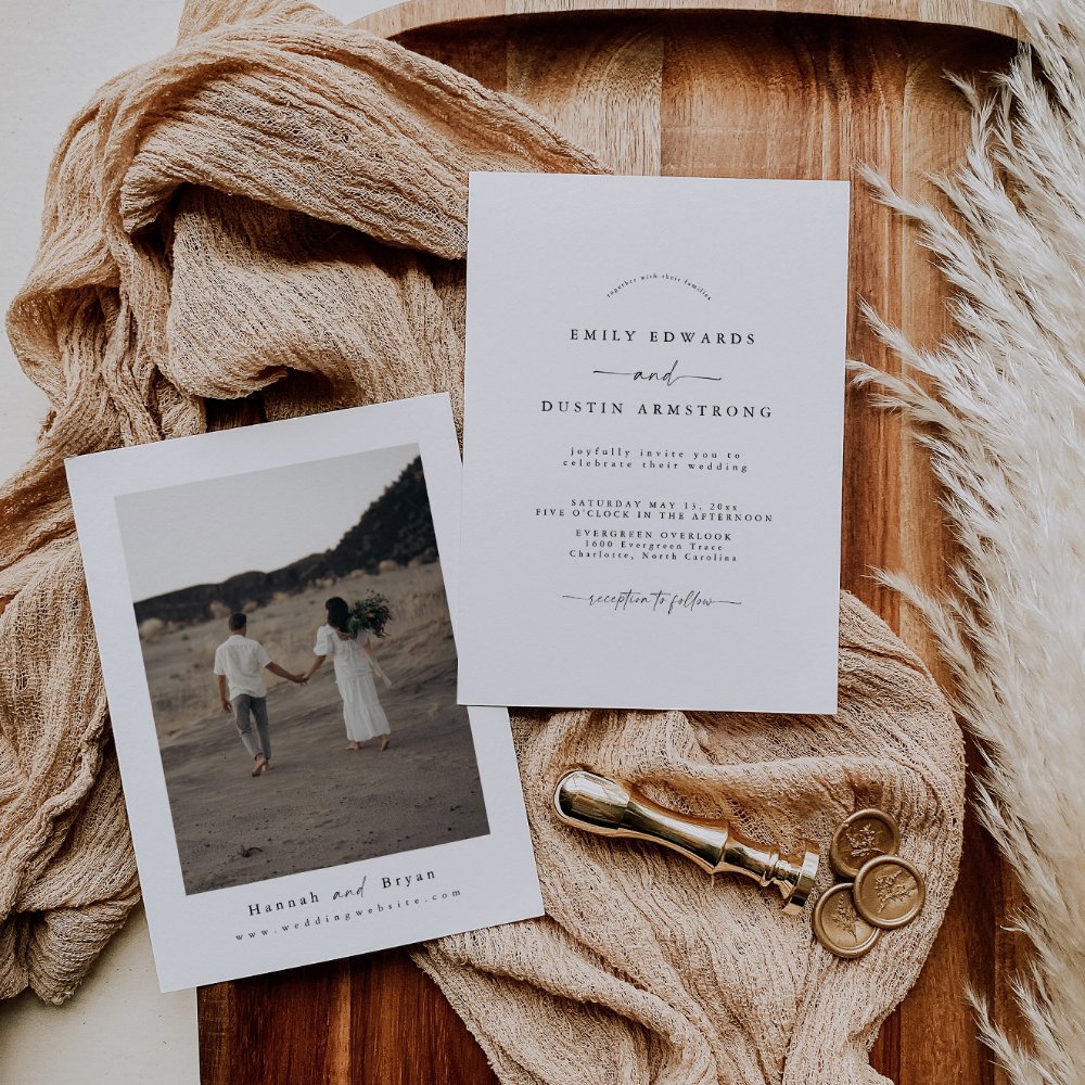 Minimalistic wedding invite with photo