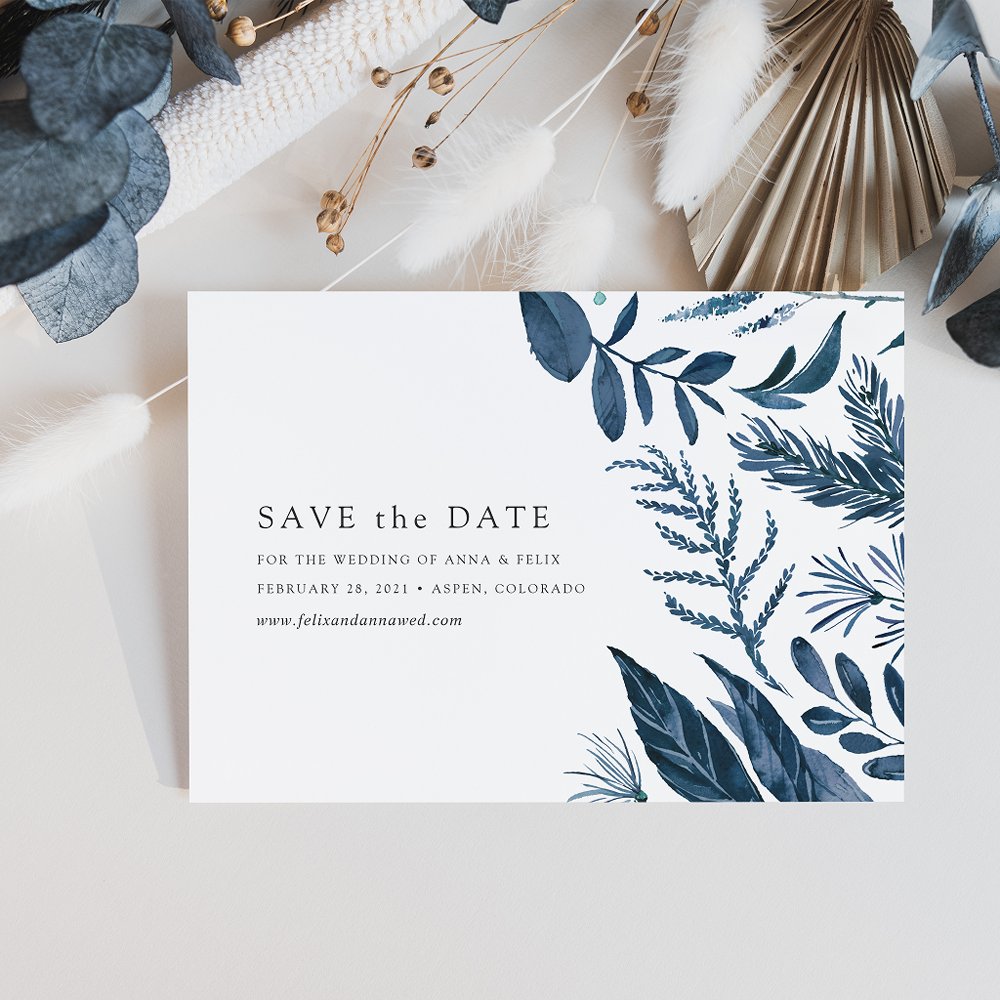 Save the Date with botanical illustration